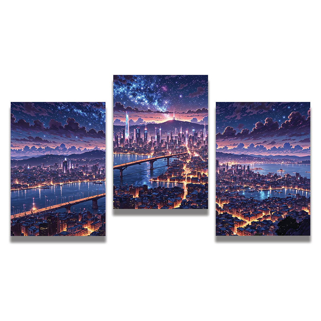 Night City Skyline Poster Pack of 3