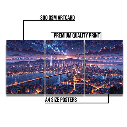 Night City Skyline Poster Pack of 3