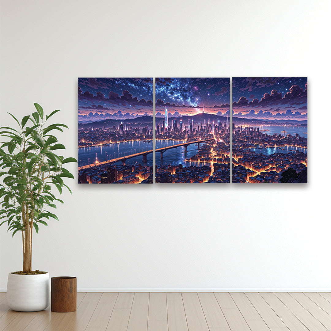 Night City Skyline Poster Pack of 3