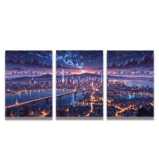 Night City Skyline Poster Pack of 3